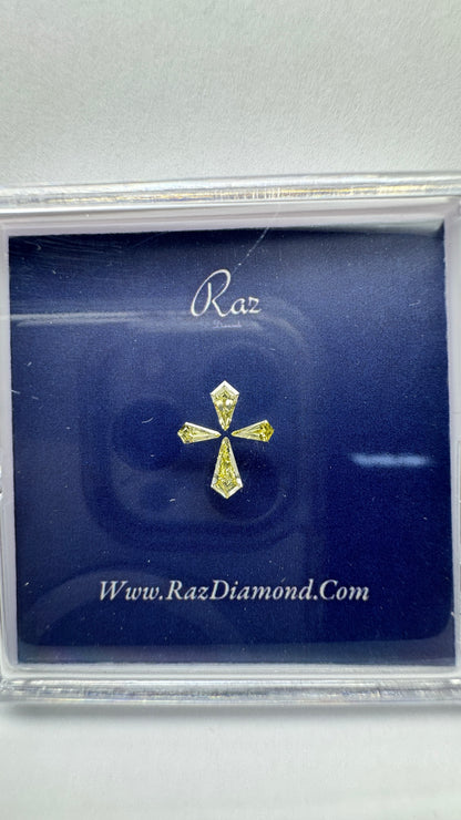 4St=0.41Ct Diamond Set Cross Loose Natural Diamonds Fancy Vivid Yellow-VS1-2