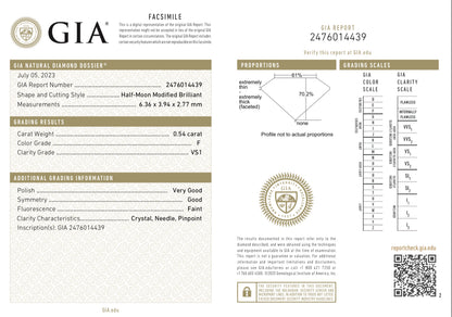 2St=1.10Ct Half Moon Cut Loose Natural Diamonds F-VS-SI | GIA