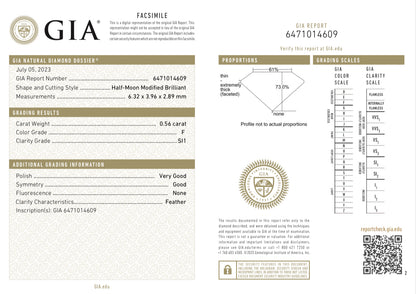 2St=1.10Ct Half Moon Cut Loose Natural Diamonds F-VS-SI | GIA