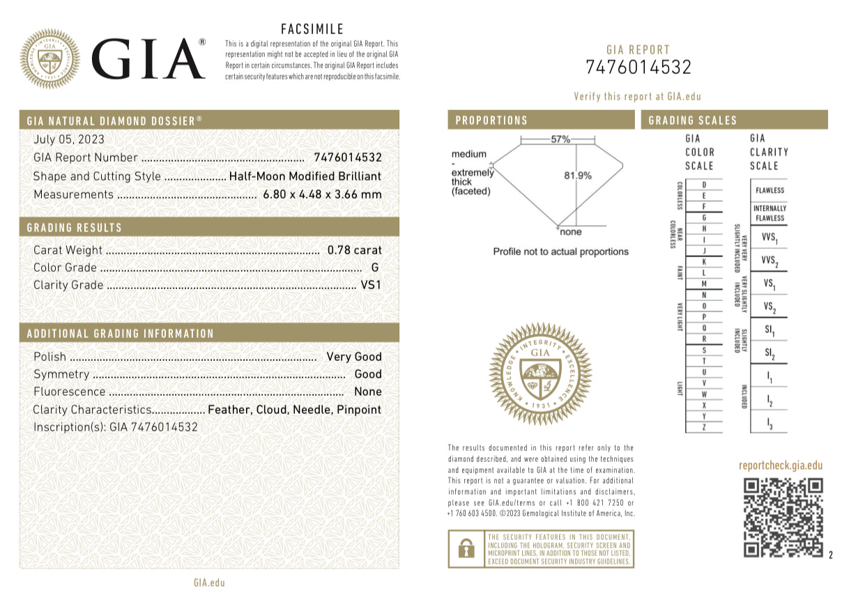 2St=1.56Ct Half Moon Cut Loose Natural Diamonds F-VS1 | GIA