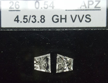 2 Stones=0.54Ct Side Stones Loose Trapze Shape Pairs Natural Diamonds G-H |VVS
