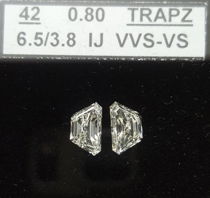 2 Stones=0.80Ct Side Stones Loose Trapz Shape Pairs Natural Diamonds I-J | VVS-VS