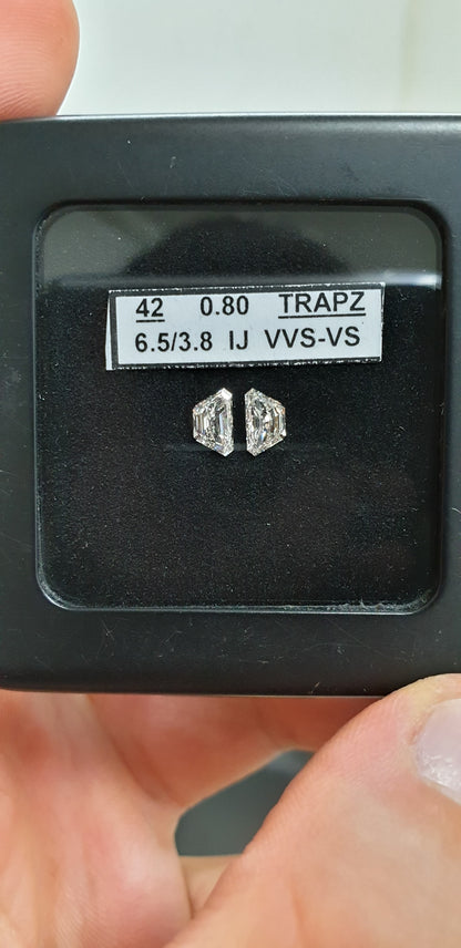2St=0.80Ct Side stones Loose Trapze Shape Pairs Natural Diamonds I-J VVS-VS