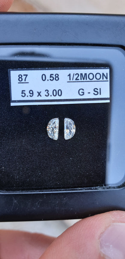 2St=0.58Ct Side stones Loose Half Moon Shape Pairs Natural Diamonds G SI