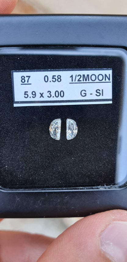2St=0.58Ct Side stones Loose Half Moon Shape Pairs Natural Diamonds G SI