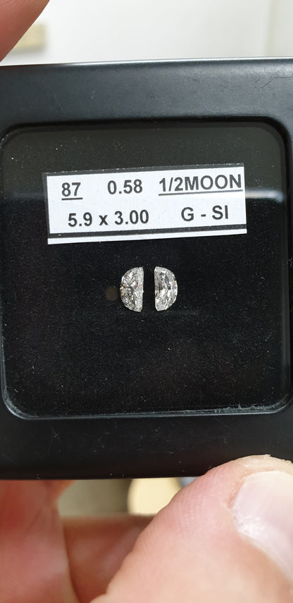 2St=0.58Ct Side stones Loose Half Moon Shape Pairs Natural Diamonds G SI
