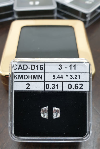 2St=0.62Ct Loose Cadilac Pairs Shape Natural Diamonds F-VVS