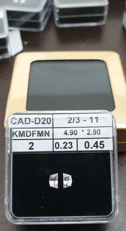 2St=0.45Ct Loose Cadilac Pairs Shape Natural Diamonds E-VVS