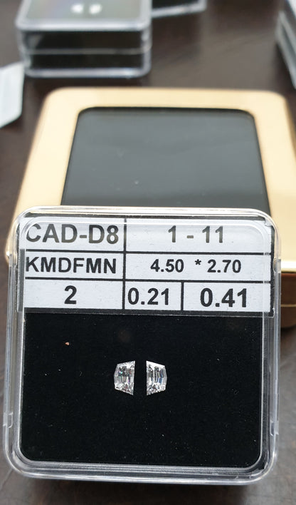 2St=0.41Ct Loose Cadilac Pairs Shape Natural Diamonds D-VVS