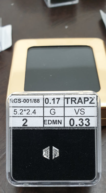 2St=0.33Ct Loose Trapze Pairs Shape Natural Diamonds G-VS1
